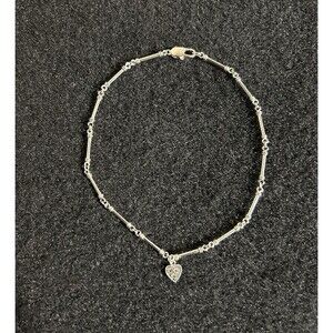 Park Lane SENTIMENTAL Silver Tone Genuine Marcasite Heart Charm Anklet J268